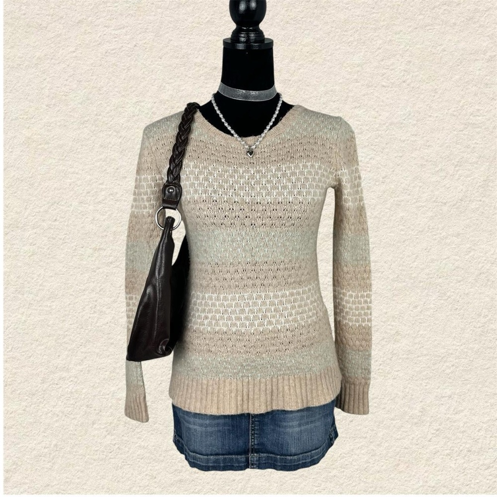 J. Crew vintage brown cream striped knit sweater